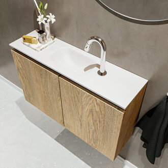 Mondiaz TURE 80cm toiletmeubel washed oak. EDEN wastafel talc midden 1 kraangat