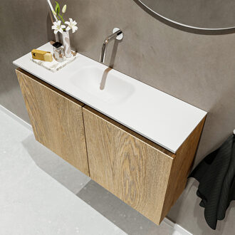 Mondiaz TURE 80cm toiletmeubel washed oak. EDEN wastafel talc midden geen kraangat