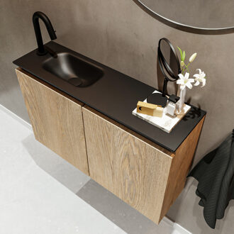 Mondiaz TURE 80cm toiletmeubel washed oak. EDEN wastafel urban links 1 kraangat