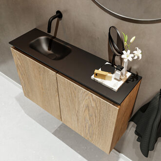 Mondiaz TURE 80cm toiletmeubel washed oak. EDEN wastafel urban links geen kraangat