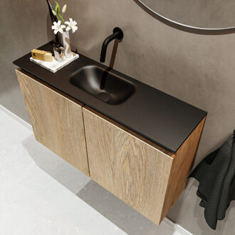 Mondiaz TURE 80cm toiletmeubel washed oak. EDEN wastafel urban midden geen kraangat