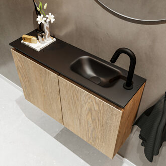 Mondiaz TURE 80cm toiletmeubel washed oak. EDEN wastafel urban rechts 1 kraangat