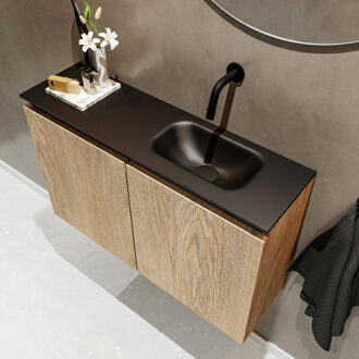 Mondiaz TURE 80cm toiletmeubel washed oak. EDEN wastafel urban rechts geen kraangat