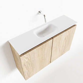 Mondiaz Ture 80cm toiletmeubel washed oak met wastafel talc midden geen kraangat