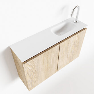 Mondiaz Ture 80cm toiletmeubel washed oak met wastafel talc rechts 1 kraangat