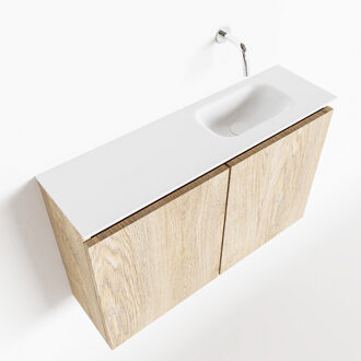 Mondiaz Ture 80cm toiletmeubel washed oak met wastafel talc rechts geen kraangat