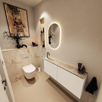 Mondiaz TURE-DLUX 120cm toiletmeubel Talc. EDEN wastafel Frappe positie links. Met 1 kraangat. TUREDX120TALL1FRA