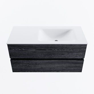 Mondiaz VICA 100cm badmeubel onderkast Antracite 2 lades. Wastafel CLOUD rechts zonder kraangat, kleur Talc.