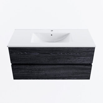 Mondiaz VICA 100cm badmeubel onderkast Antracite 2 lades. Wastafel DENIA midden 1 kraangat, kleur Glanzend Wit.