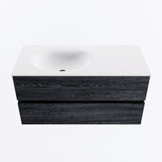 Mondiaz VICA 100cm badmeubel onderkast Antracite 2 lades. Wastafel MOON links 1 kraangat, kleur Talc.