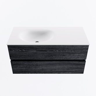 Mondiaz VICA 100cm badmeubel onderkast Antracite 2 lades. Wastafel MOON links zonder kraangat, kleur Talc.