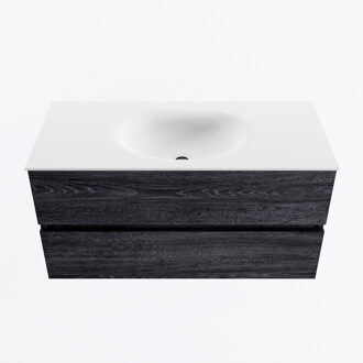 Mondiaz VICA 100cm badmeubel onderkast Antracite 2 lades. Wastafel MOON midden 1 kraangat, kleur Talc.