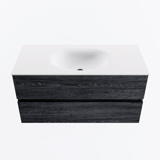 Mondiaz VICA 100cm badmeubel onderkast Antracite 2 lades. Wastafel MOON midden zonder kraangat, kleur Talc.