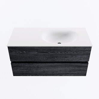 Mondiaz VICA 100cm badmeubel onderkast Antracite 2 lades. Wastafel MOON rechts 1 kraangat, kleur Talc.