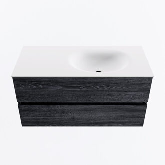 Mondiaz VICA 100cm badmeubel onderkast Antracite 2 lades. Wastafel MOON rechts zonder kraangat, kleur Talc.