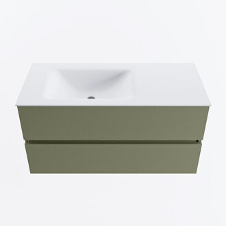 Mondiaz VICA 100cm badmeubel onderkast Army 2 lades. Wastafel CLOUD links 1 kraangat, kleur Talc.