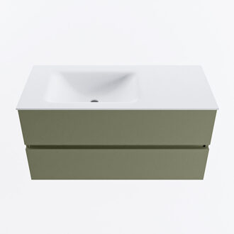 Mondiaz VICA 100cm badmeubel onderkast Army 2 lades. Wastafel CLOUD links zonder kraangat, kleur Talc.