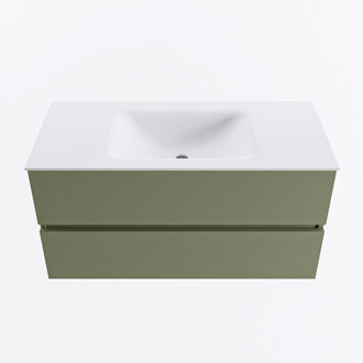 Mondiaz VICA 100cm badmeubel onderkast Army 2 lades. Wastafel CLOUD midden 1 kraangat, kleur Talc.