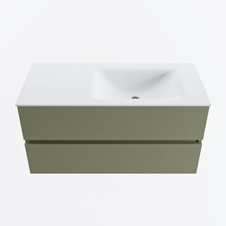 Mondiaz VICA 100cm badmeubel onderkast Army 2 lades. Wastafel CLOUD rechts 1 kraangat, kleur Talc.