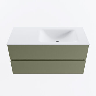 Mondiaz VICA 100cm badmeubel onderkast Army 2 lades. Wastafel CLOUD rechts zonder kraangat, kleur Talc.