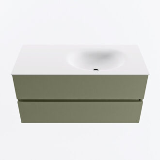 Mondiaz VICA 100cm badmeubel onderkast Army 2 lades. Wastafel MOON rechts 1 kraangat, kleur Talc.