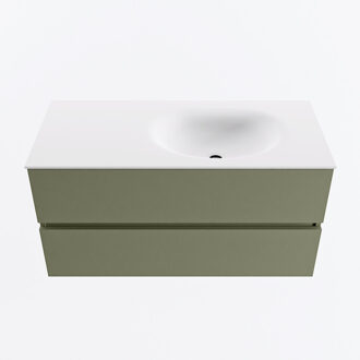 Mondiaz VICA 100cm badmeubel onderkast Army 2 lades. Wastafel MOON rechts zonder kraangat, kleur Talc.