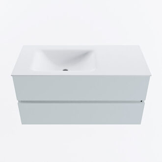 Mondiaz VICA 100cm badmeubel onderkast Clay 2 lades. Wastafel CLOUD links zonder kraangat, kleur Talc.