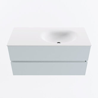 Mondiaz VICA 100cm badmeubel onderkast Clay 2 lades. Wastafel MOON rechts 1 kraangat, kleur Talc.