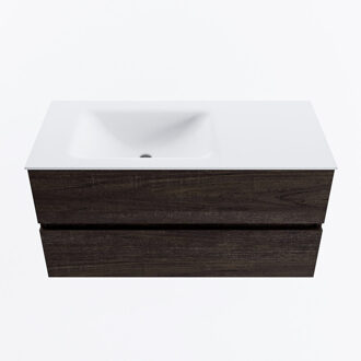 Mondiaz VICA 100cm badmeubel onderkast Dark Brown 2 lades. Wastafel CLOUD links 1 kraangat, kleur Talc.