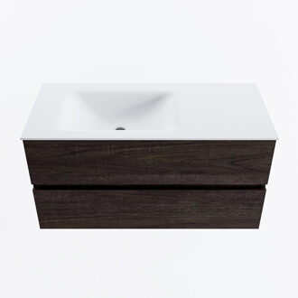 Mondiaz VICA 100cm badmeubel onderkast Dark Brown 2 lades. Wastafel CLOUD links zonder kraangat, kleur Talc.