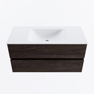 Mondiaz VICA 100cm badmeubel onderkast Dark Brown 2 lades. Wastafel CLOUD midden 1 kraangat, kleur Talc.