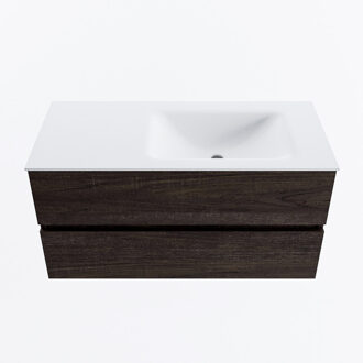 Mondiaz VICA 100cm badmeubel onderkast Dark Brown 2 lades. Wastafel CLOUD rechts zonder kraangat, kleur Talc.