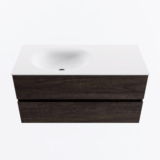 Mondiaz VICA 100cm badmeubel onderkast Dark Brown 2 lades. Wastafel MOON links zonder kraangat, kleur Talc.