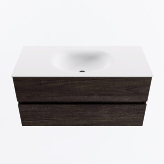 Mondiaz VICA 100cm badmeubel onderkast Dark Brown 2 lades. Wastafel MOON midden zonder kraangat, kleur Talc.