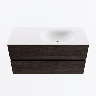 Mondiaz VICA 100cm badmeubel onderkast Dark Brown 2 lades. Wastafel MOON rechts 1 kraangat, kleur Talc.
