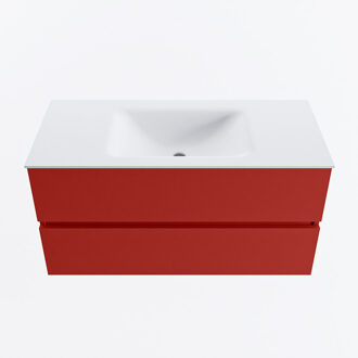 Mondiaz VICA 100cm badmeubel onderkast Fire 2 lades. Wastafel CLOUD midden 1 kraangat, kleur Talc.