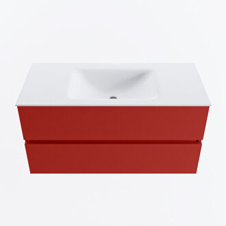 Mondiaz VICA 100cm badmeubel onderkast Fire 2 lades. Wastafel CLOUD midden zonder kraangat, kleur Talc.