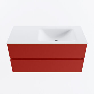 Mondiaz VICA 100cm badmeubel onderkast Fire 2 lades. Wastafel CLOUD rechts zonder kraangat, kleur Talc.