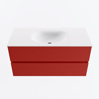 Mondiaz VICA 100cm badmeubel onderkast Fire 2 lades. Wastafel MOON midden zonder kraangat, kleur Talc.