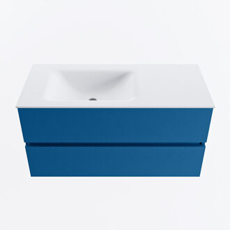 Mondiaz VICA 100cm badmeubel onderkast Jeans 2 lades. Wastafel CLOUD links 1 kraangat, kleur Talc.