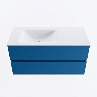 Mondiaz VICA 100cm badmeubel onderkast Jeans 2 lades. Wastafel CLOUD links zonder kraangat, kleur Talc.