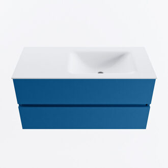 Mondiaz VICA 100cm badmeubel onderkast Jeans 2 lades. Wastafel CLOUD rechts 1 kraangat, kleur Talc.