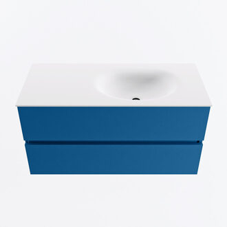 Mondiaz VICA 100cm badmeubel onderkast Jeans 2 lades. Wastafel MOON rechts 1 kraangat, kleur Talc.