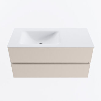 Mondiaz VICA 100cm badmeubel onderkast Linen 2 lades. Wastafel CLOUD links 1 kraangat, kleur Talc.