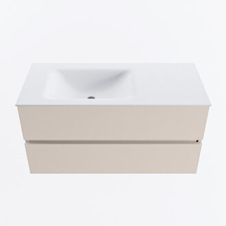 Mondiaz VICA 100cm badmeubel onderkast Linen 2 lades. Wastafel CLOUD links zonder kraangat, kleur Talc.
