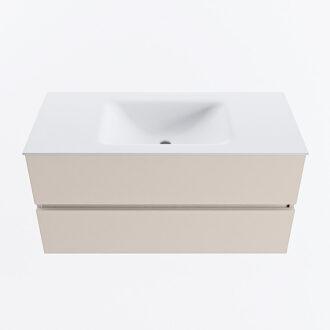 Mondiaz VICA 100cm badmeubel onderkast Linen 2 lades. Wastafel CLOUD midden zonder kraangat, kleur Talc.