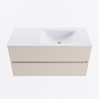 Mondiaz VICA 100cm badmeubel onderkast Linen 2 lades. Wastafel CLOUD rechts 1 kraangat, kleur Talc.