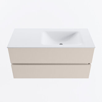 Mondiaz VICA 100cm badmeubel onderkast Linen 2 lades. Wastafel CLOUD rechts zonder kraangat, kleur Talc.