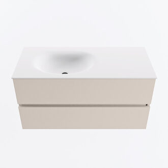 Mondiaz VICA 100cm badmeubel onderkast Linen 2 lades. Wastafel MOON links 1 kraangat, kleur Talc.