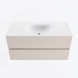 Mondiaz VICA 100cm badmeubel onderkast Linen 2 lades. Wastafel MOON midden zonder kraangat, kleur Talc.